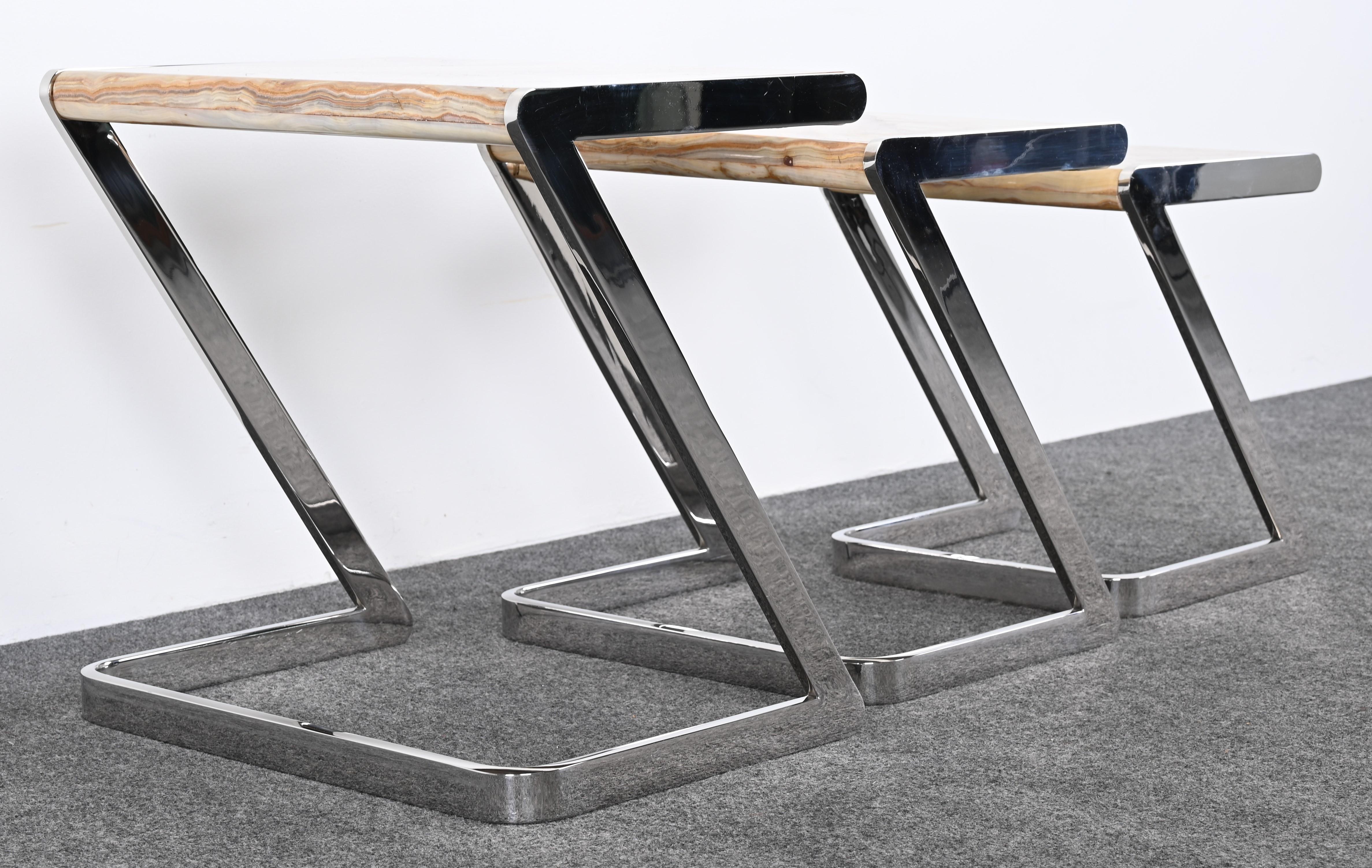 Onyx and Stainless Steel Nesting Tables by Brueton, 1980s For Sale 2