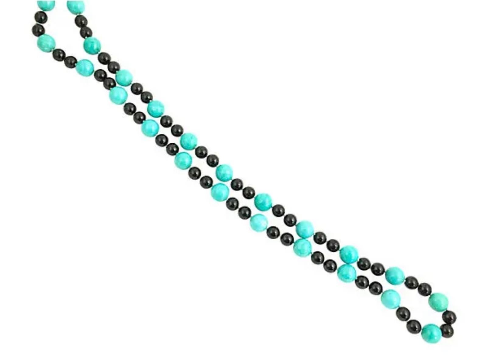 Onyx and Turquoise Bead Necklace For Sale 2