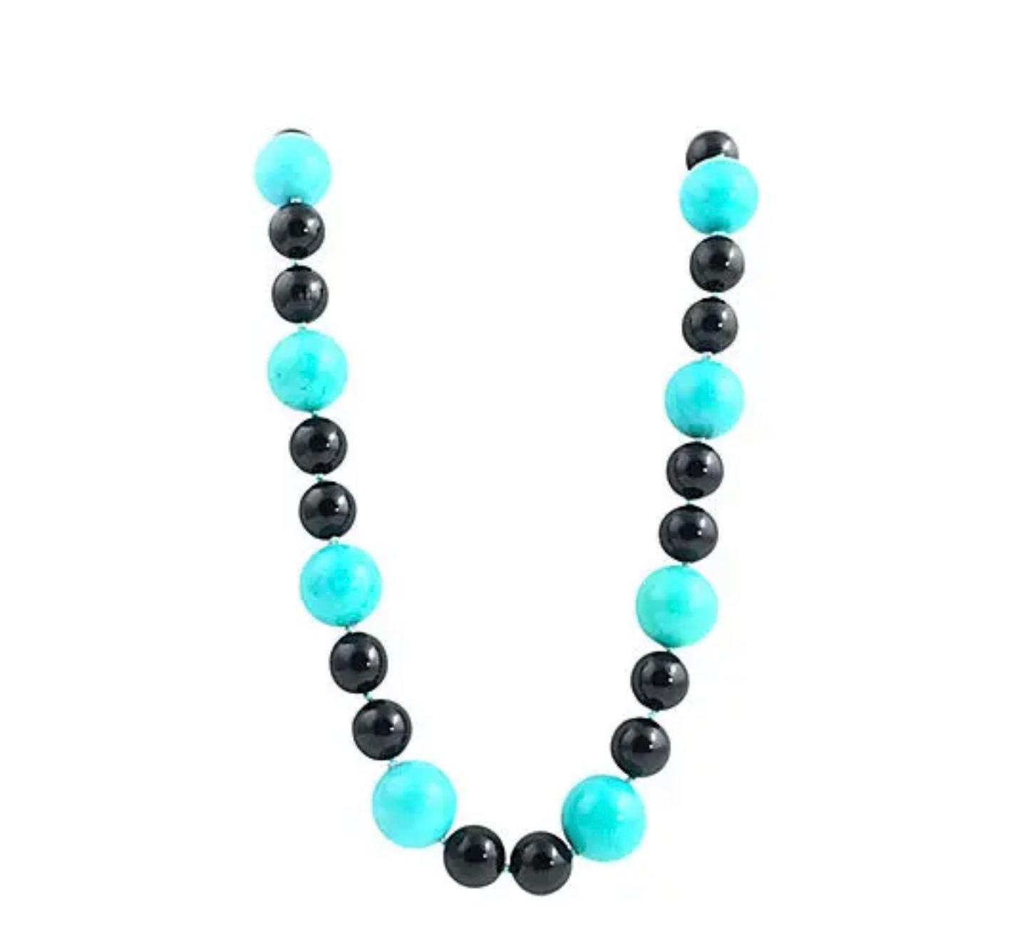 Onyx and Turquoise Bead Necklace For Sale 3