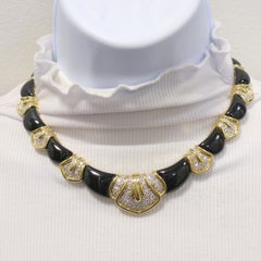 Onyx and White Diamond Choker Necklace in 18 Karat Yellow Gold