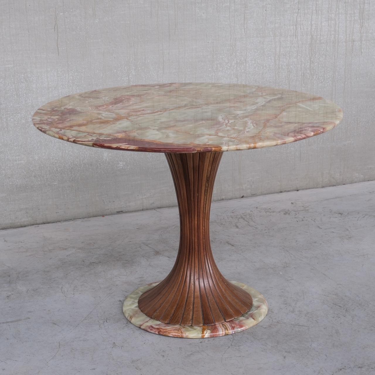 Mid-Century Modern Onyx and Wood Mid-Century Circular Dining Table Attr. to Vittorio Dassi
