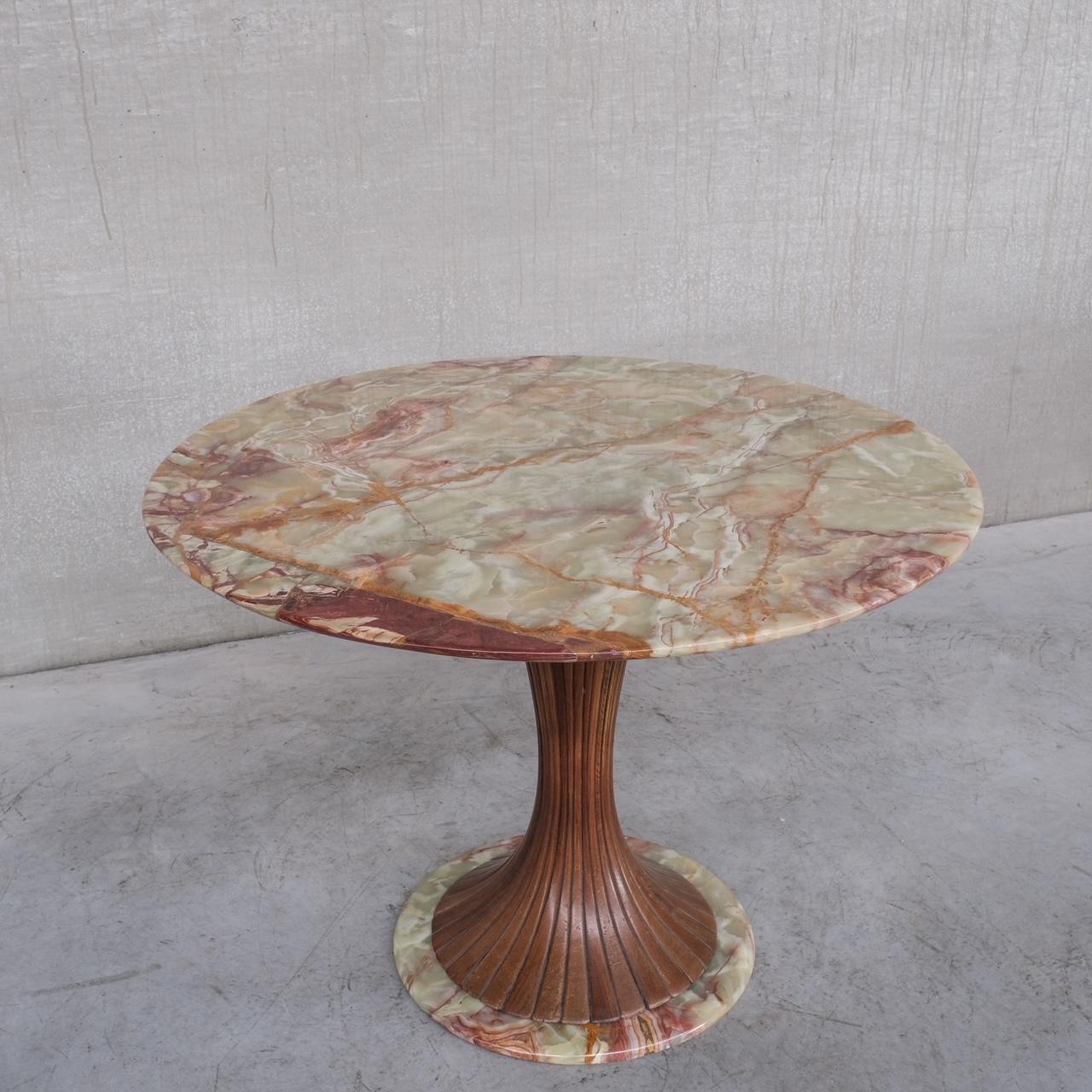 Italian Onyx and Wood Mid-Century Circular Dining Table Attr. to Vittorio Dassi