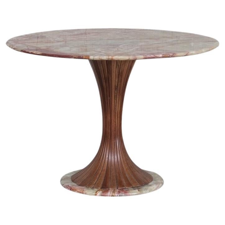 Onyx and Wood Mid-Century Circular Dining Table Attr. to Vittorio Dassi