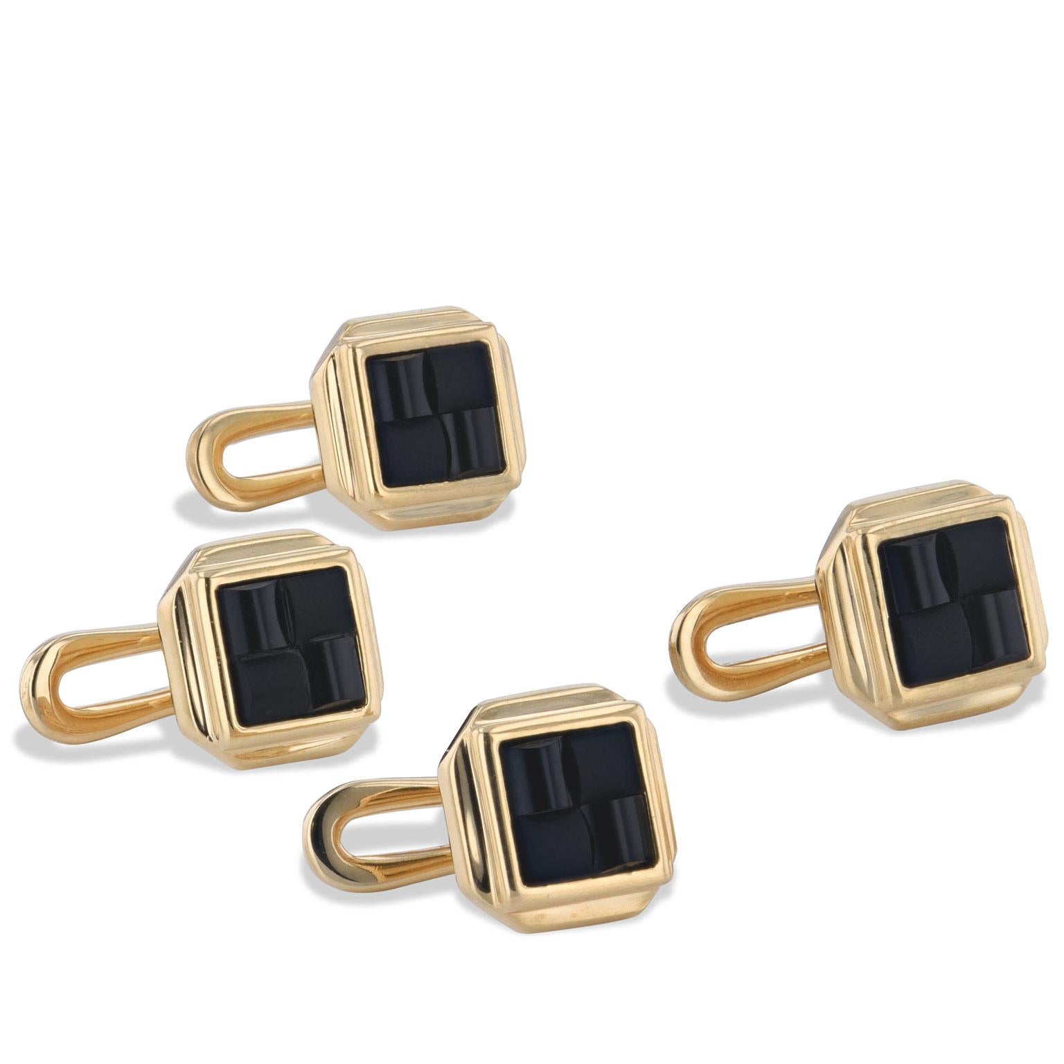 Women's Onyx and Yellow Gold Cufflinks and Shirt Studs