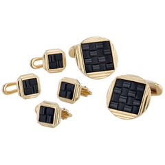 Onyx and Yellow Gold Cufflinks and Shirt Studs