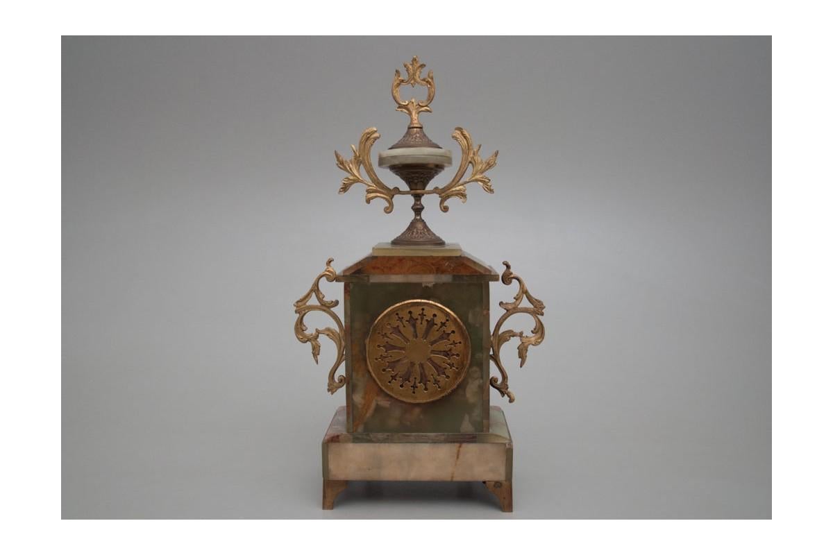 Early 20th Century Onyx Antique Clock with Two Candelabras, France, circa 1900