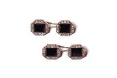 Onyx Art Deco Cufflinks in White Gold 18 Karats and Platinum