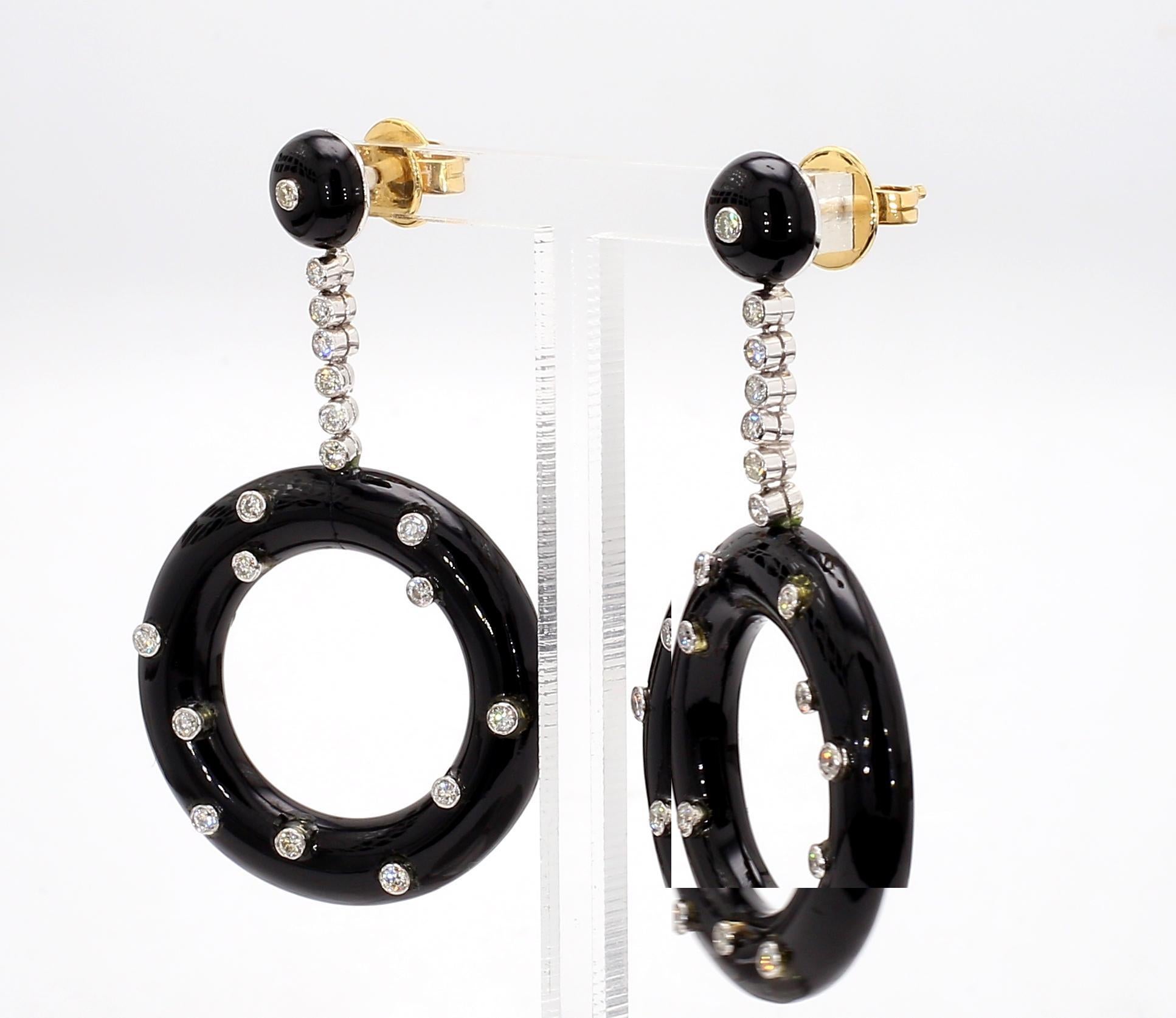 Round Cut Onyx Art Deco Earrings For Sale