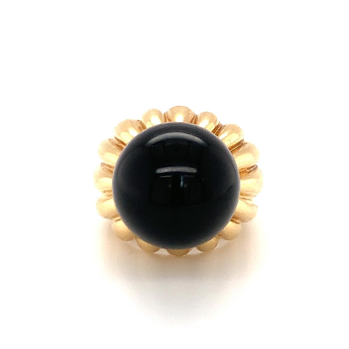 Onyx Bead 18K Yellow Gold Ring, circa 1970s For Sale 2