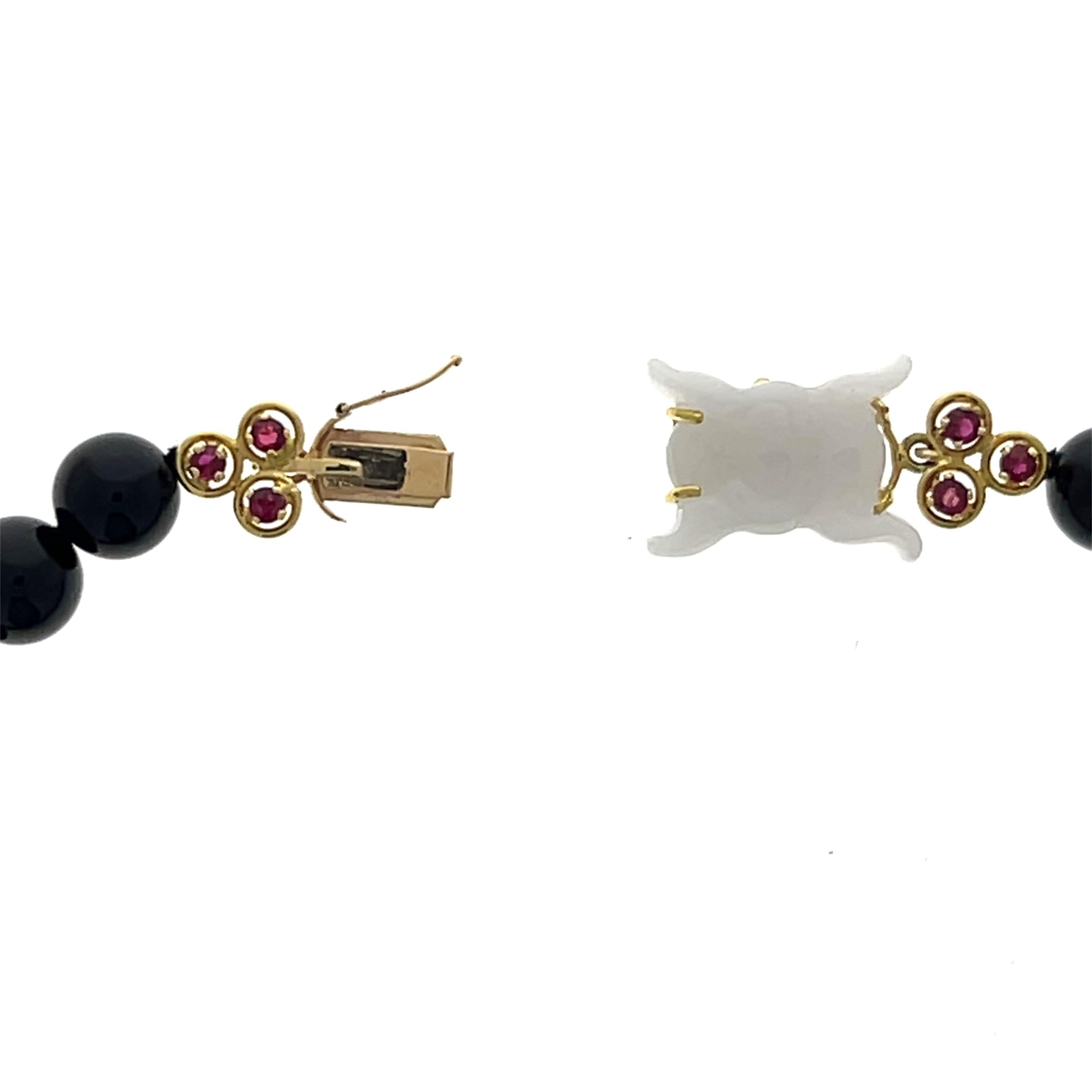 Onyx Bead 3.48tcw Ruby and White Jade 18k Yellow Gold Beaded Necklace in vendita 11