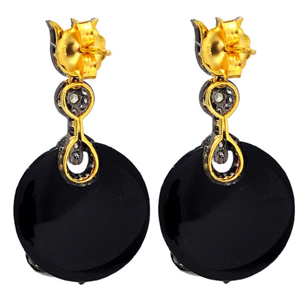 Schwarze Onyx-Ohrringe mit Diamanten besetzt aus 14k Gold & Silber (Kunsthandwerker*in) im Angebot