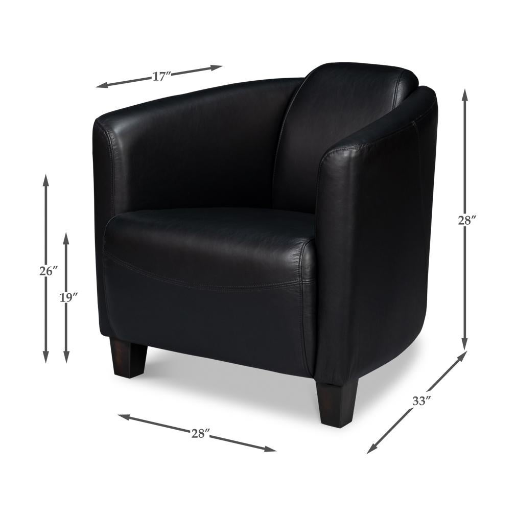 Onyx Black Leather Club Chair For Sale 5