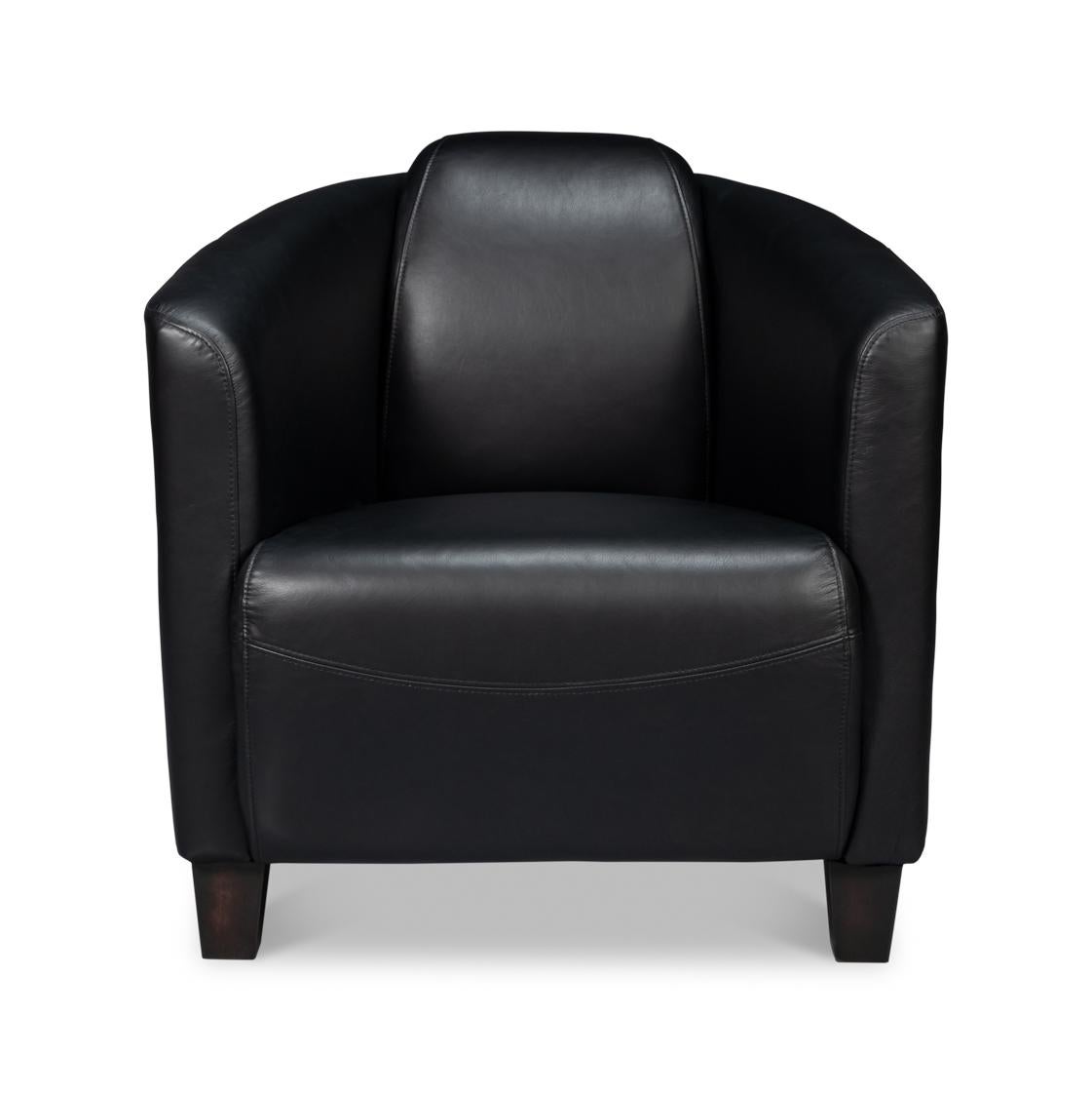 Crafted of luxurious top-grain leather in simple black, this stylish and comfortable chair is perfect for your den, library, or living room.
Color variation is common and acceptable on vintage leather.
Dimensions: 28