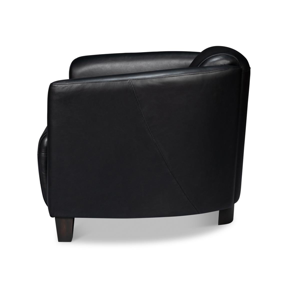 Mid-Century Modern Onyx Black Leather Club Chair For Sale