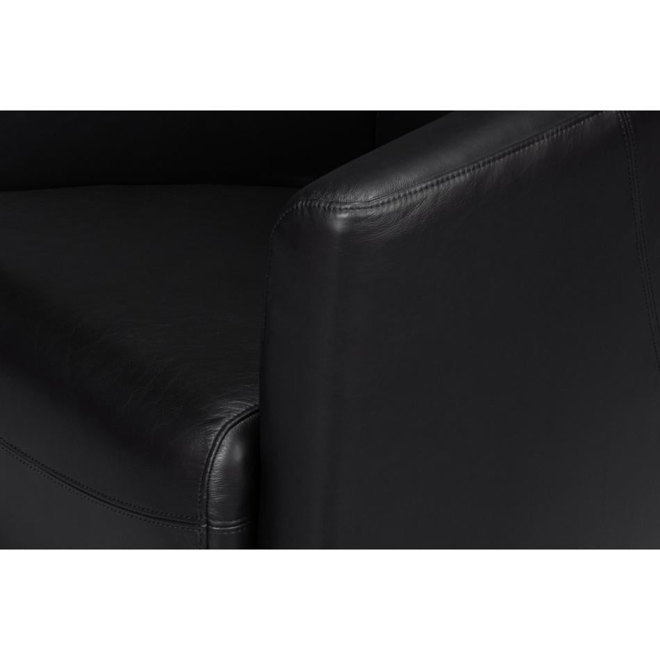 Contemporary Onyx Black Leather Club Chair For Sale