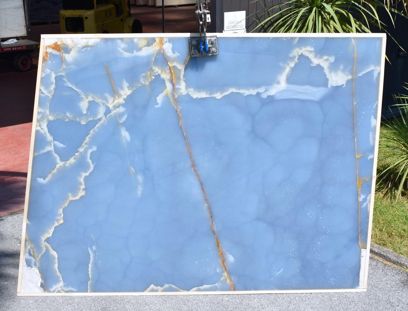 Onyx Blau Esstisch Skulptur Spiegel Stahl Weiß Marmor Inlay Anpassbar im Zustand „Neu“ im Angebot in Ancona, Marche
