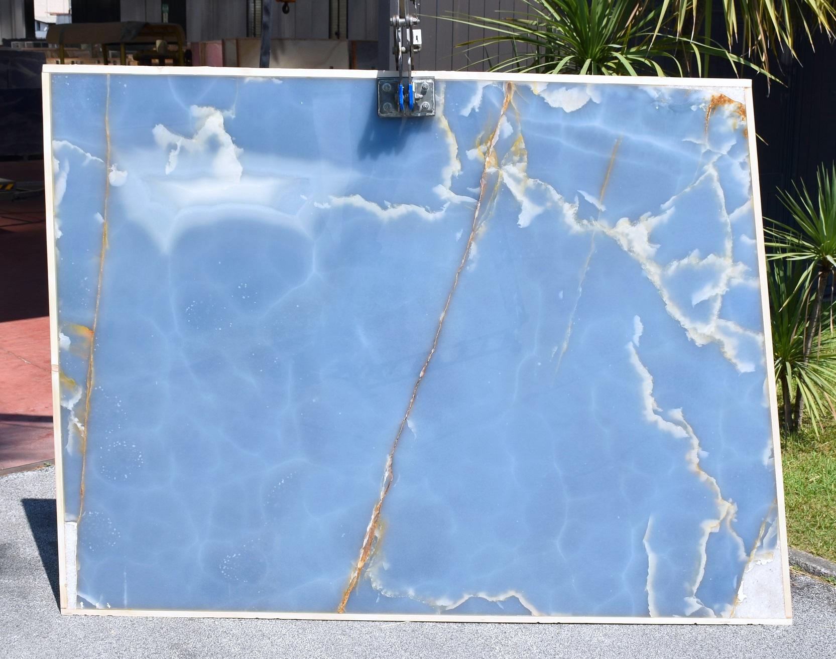 Onyx Blau Esstisch Skulptur Spiegel Stahl Weiß Marmor Inlay Anpassbar (21. Jahrhundert und zeitgenössisch) im Angebot