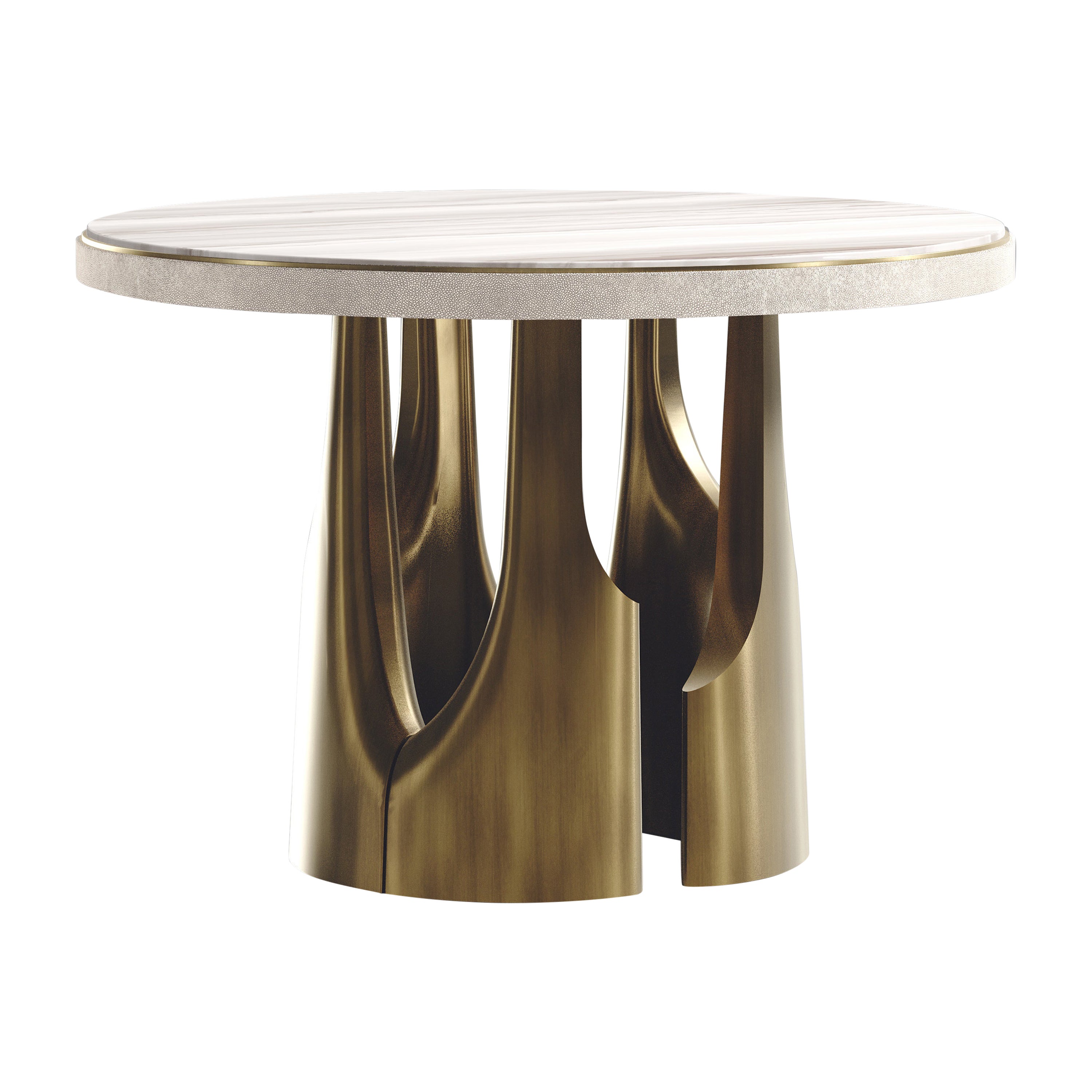 Tavolo da colazione in onice con inserti in ottone patinato bronzo di R & Y Augousti