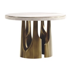 Tavolo da colazione in onice con inserti in ottone patinato bronzo di R & Y Augousti