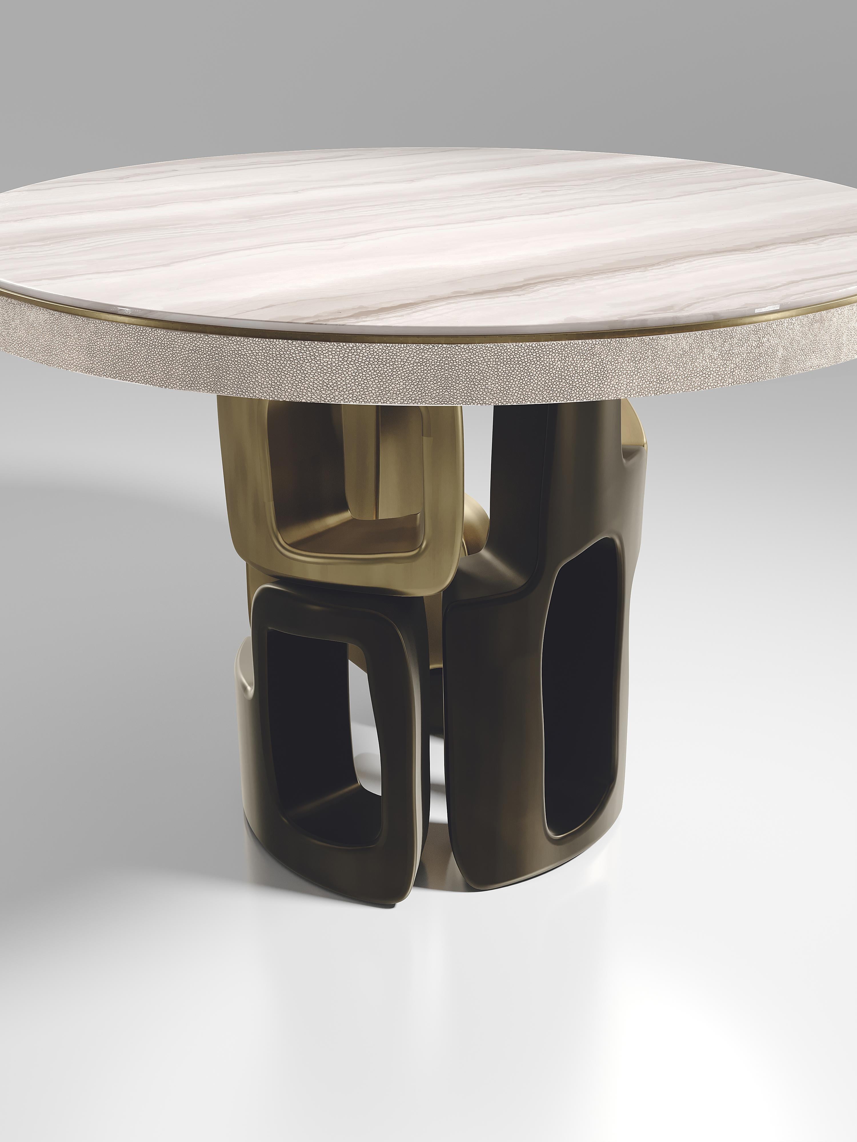Art déco Table de petit déjeuner en onyx avec détails en laiton patiné bronze de Kifu Paris en vente