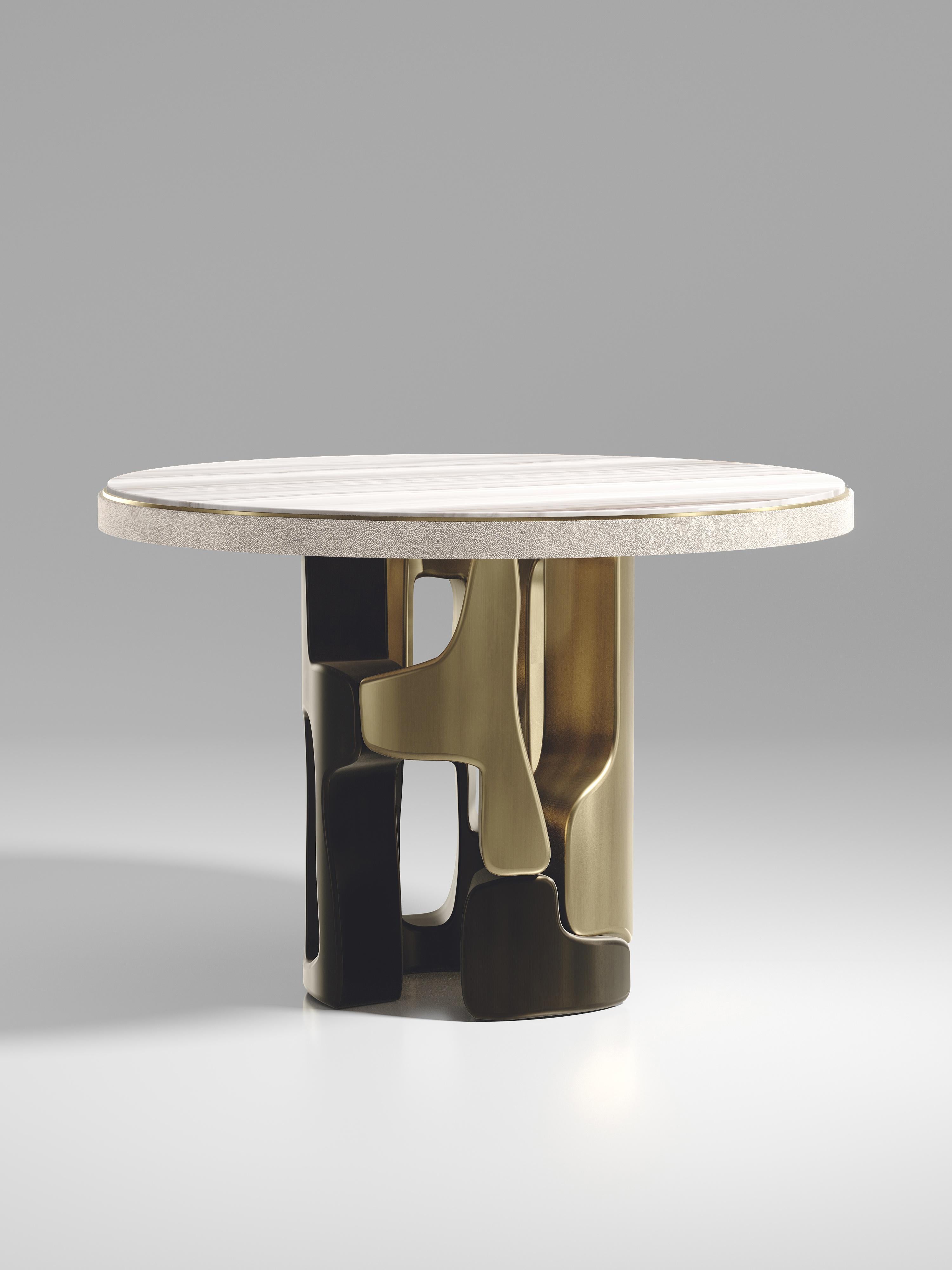 Table de petit déjeuner en onyx avec détails en laiton patiné bronze de Kifu Paris Neuf - En vente à New York, NY