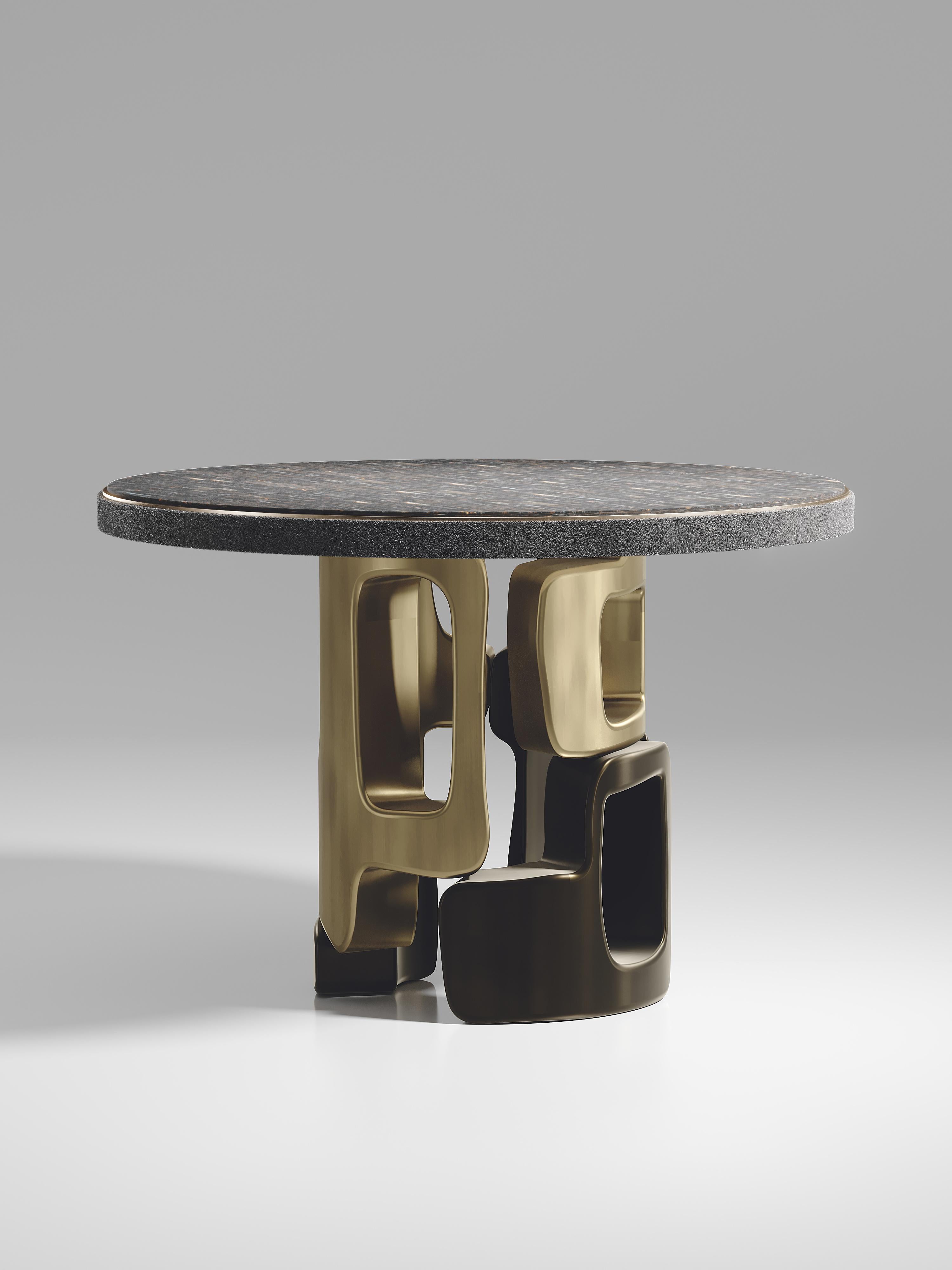 Laiton Table de petit déjeuner en onyx avec détails en laiton patiné bronze de Kifu Paris en vente