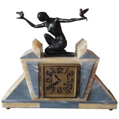 Onyx, Bronze and Marble Art Deco Clock