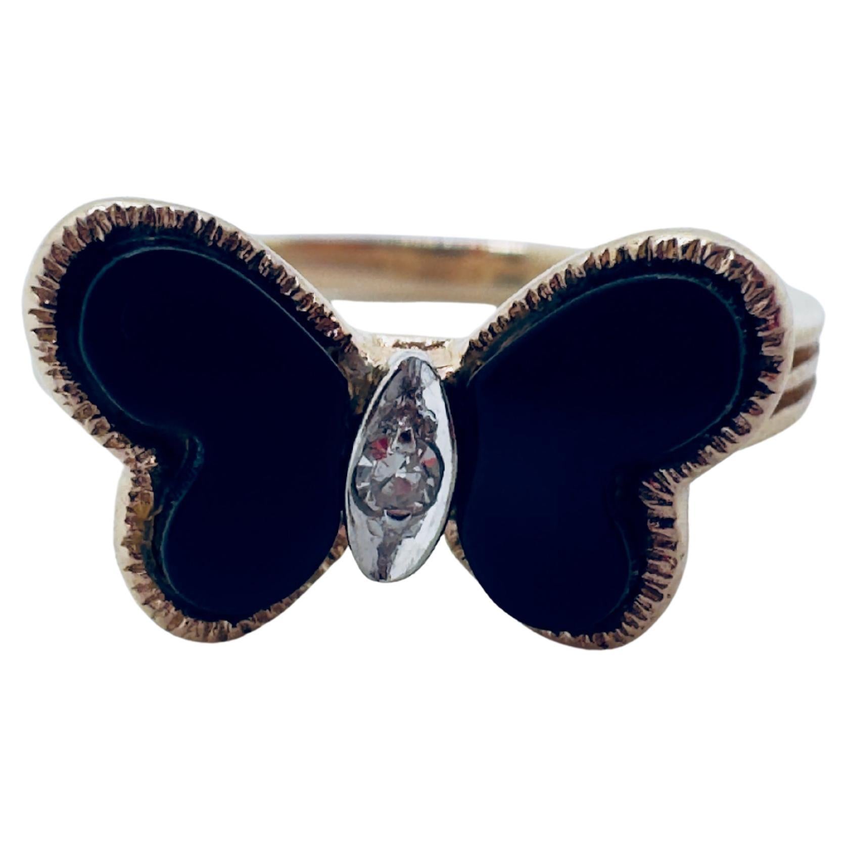 Onyx Butterfly Marquise Diamond Ring