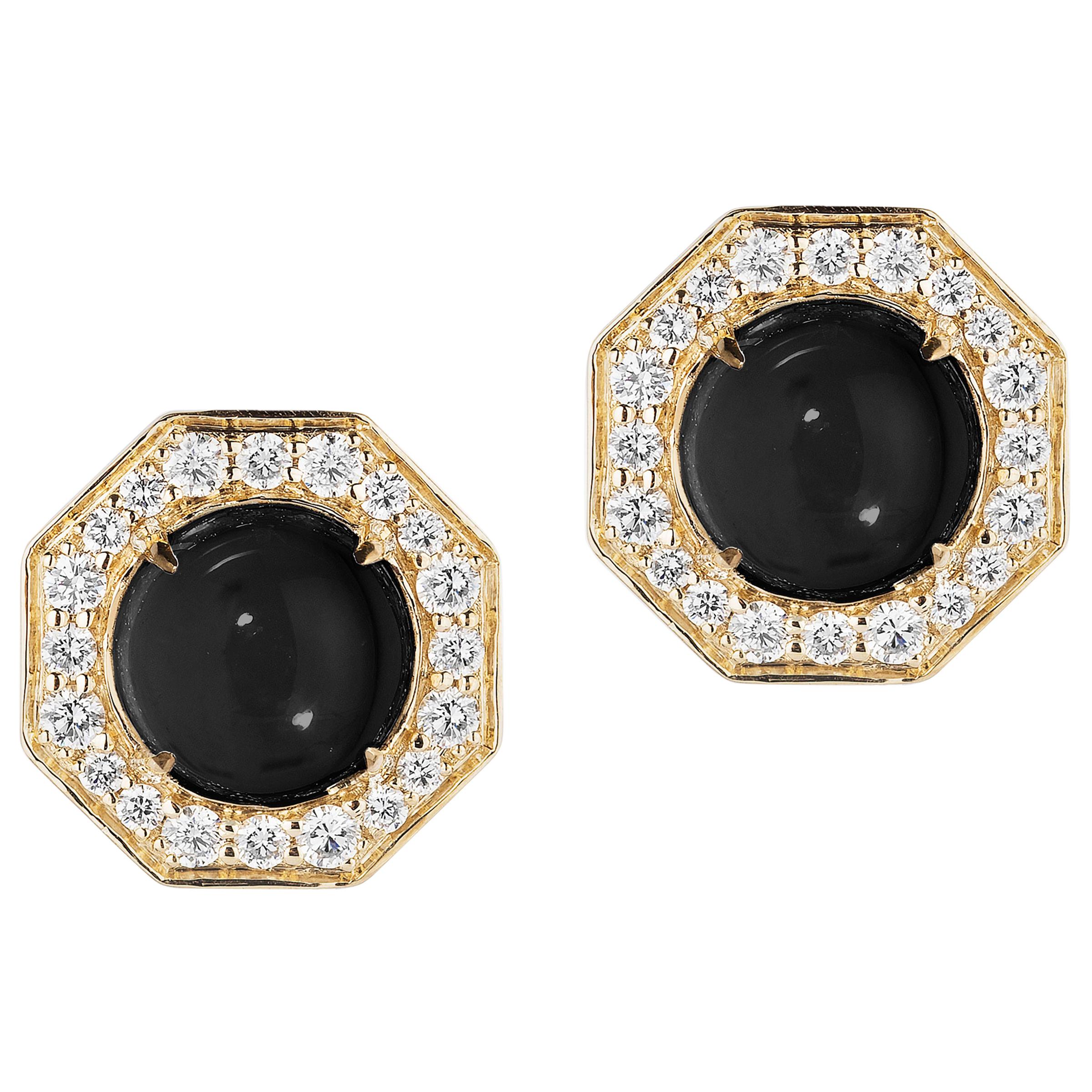 Goshwara Onyx Cabochon And Diamond Stud Earrings