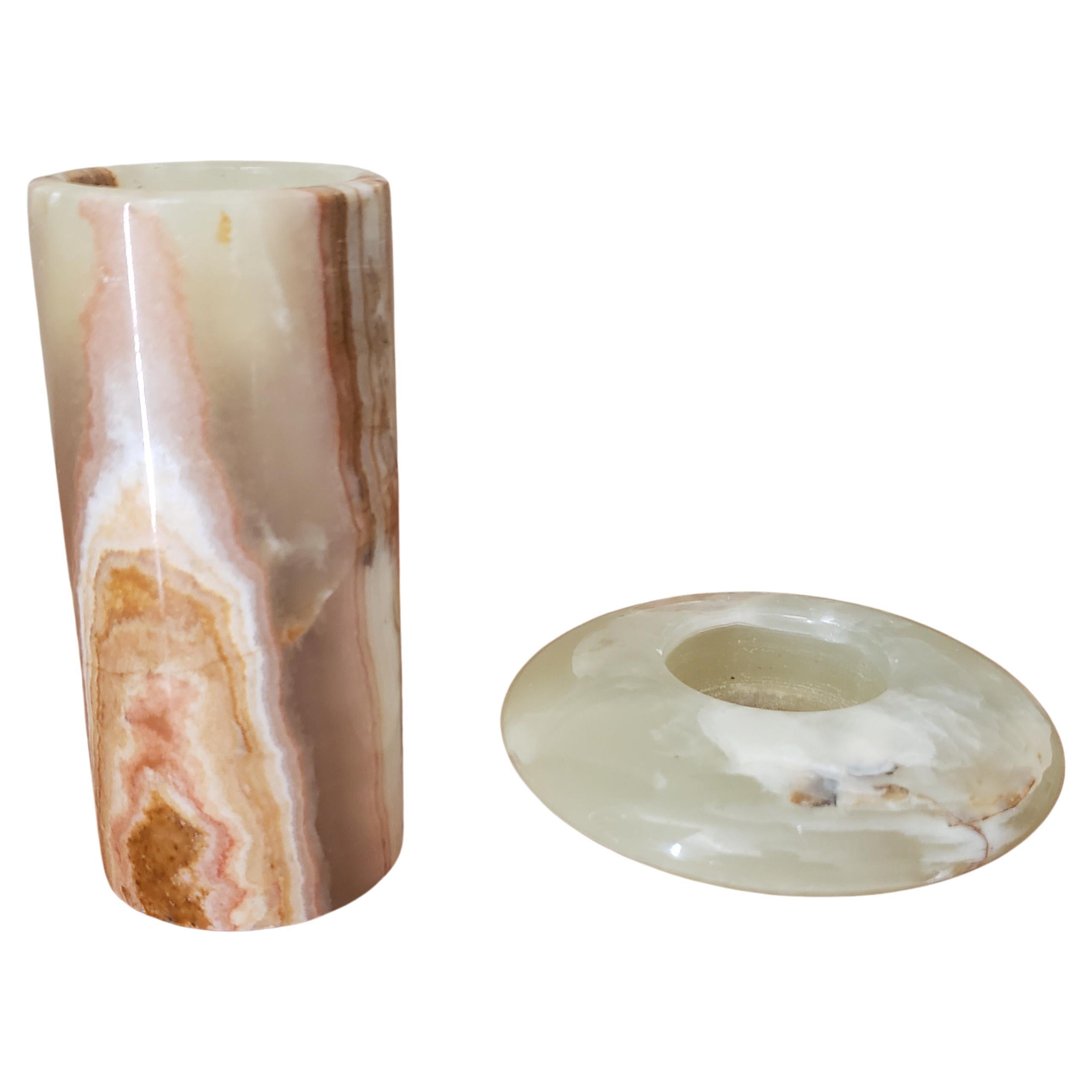 Onyx Candle Holders, a Pair  For Sale