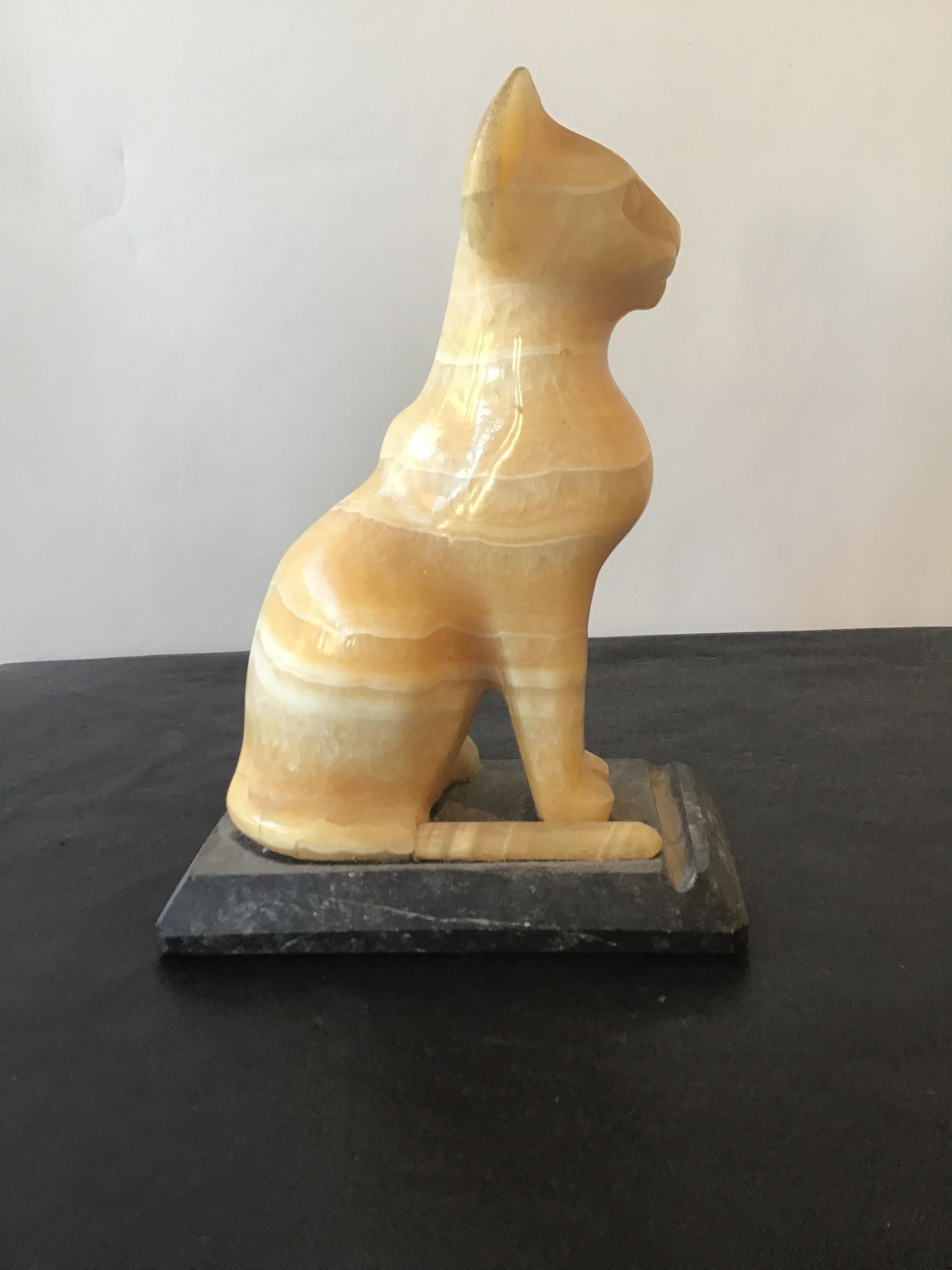 Onyx Cat Sculpture In Good Condition For Sale In Tarrytown, NY