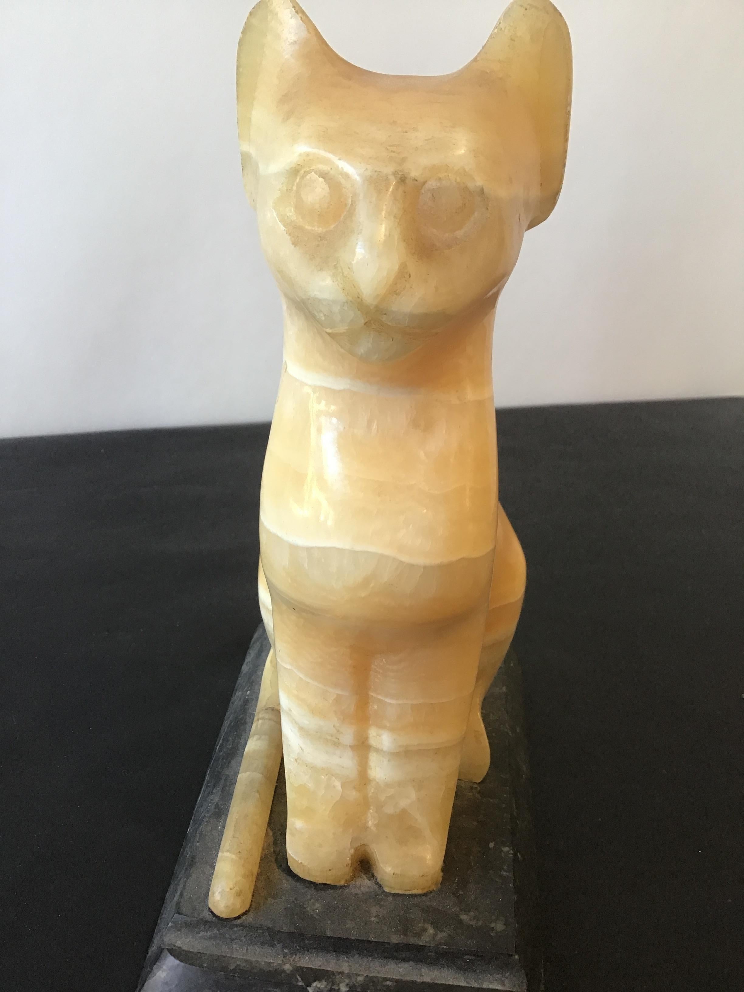 Mid-20th Century Onyx Cat Sculpture For Sale