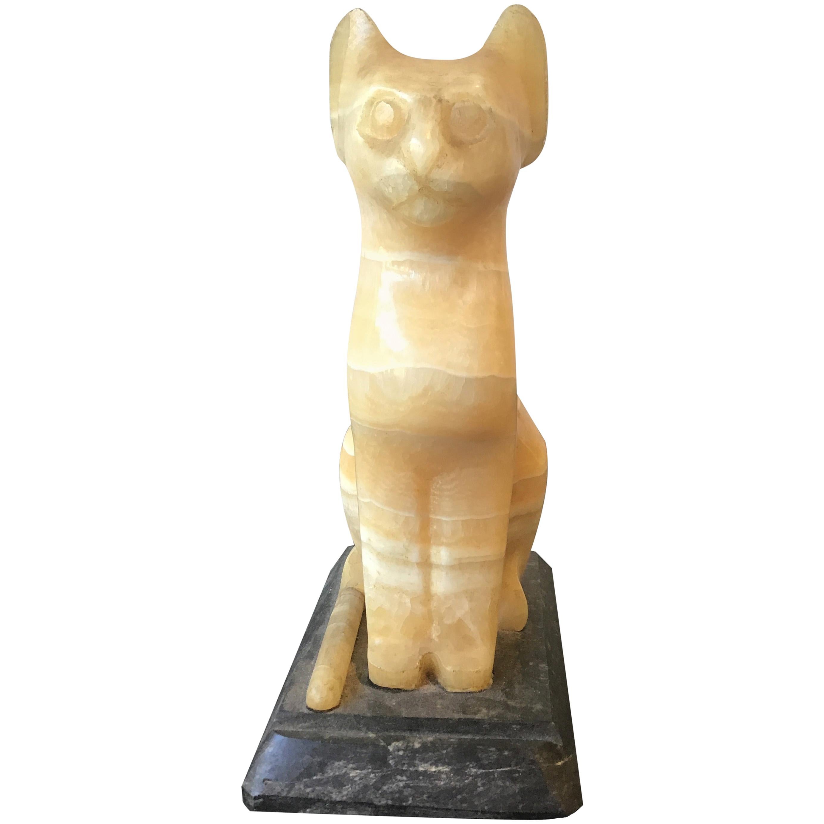 Onyx Cat Sculpture For Sale
