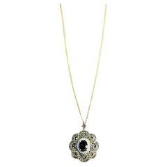 Onyx Champagner Brown Cognac Diamant Halo Floral Petal 14K Gold Anhänger Halskette