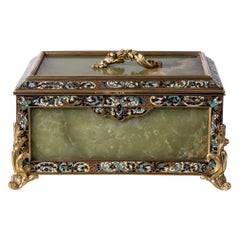 Antique Onyx, Champlevé and Gilt Bronze Jewelry Box, Louis XV Style, France, circa 1890