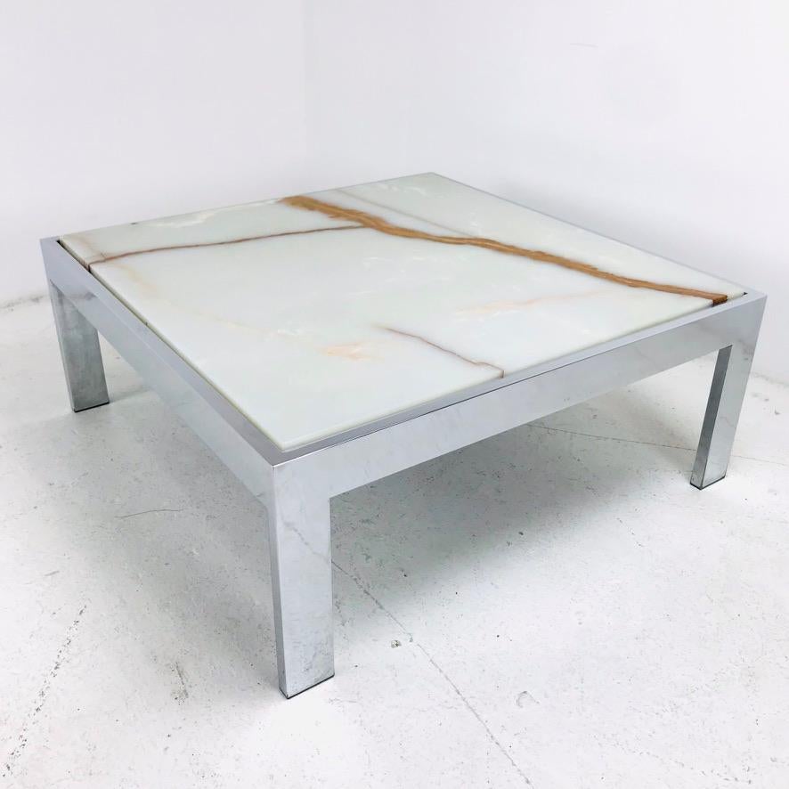 Onyx & Chrome Coffee Table by Leon Rosen for Pace In Good Condition In Dallas, TX
