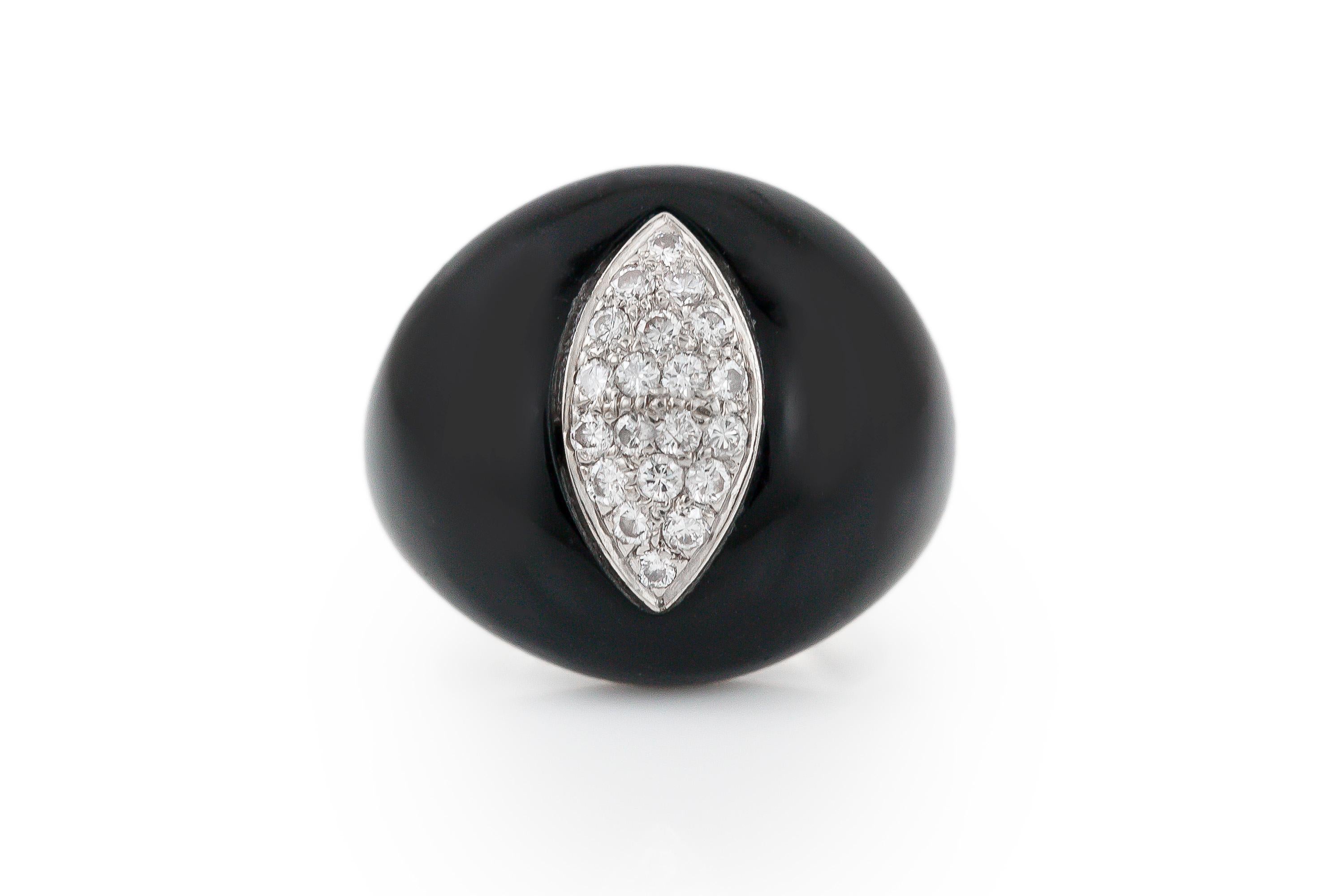 Round Cut Onyx Cocktail Ring with Diamonds For Sale