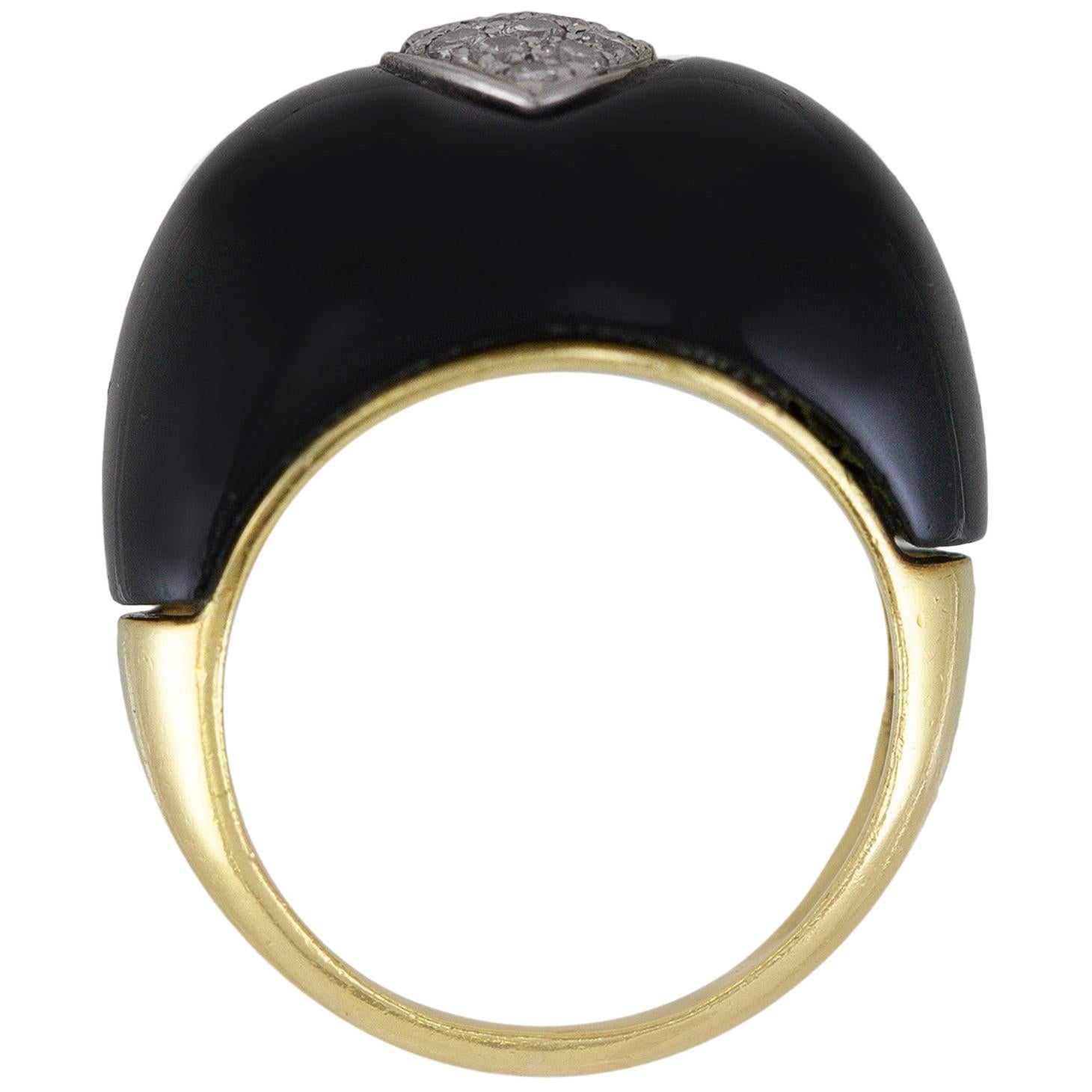 Onyx Cocktail Ring with Diamonds For Sale