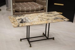 Onyx Coffee Table with Brass Inlay and Iron Base