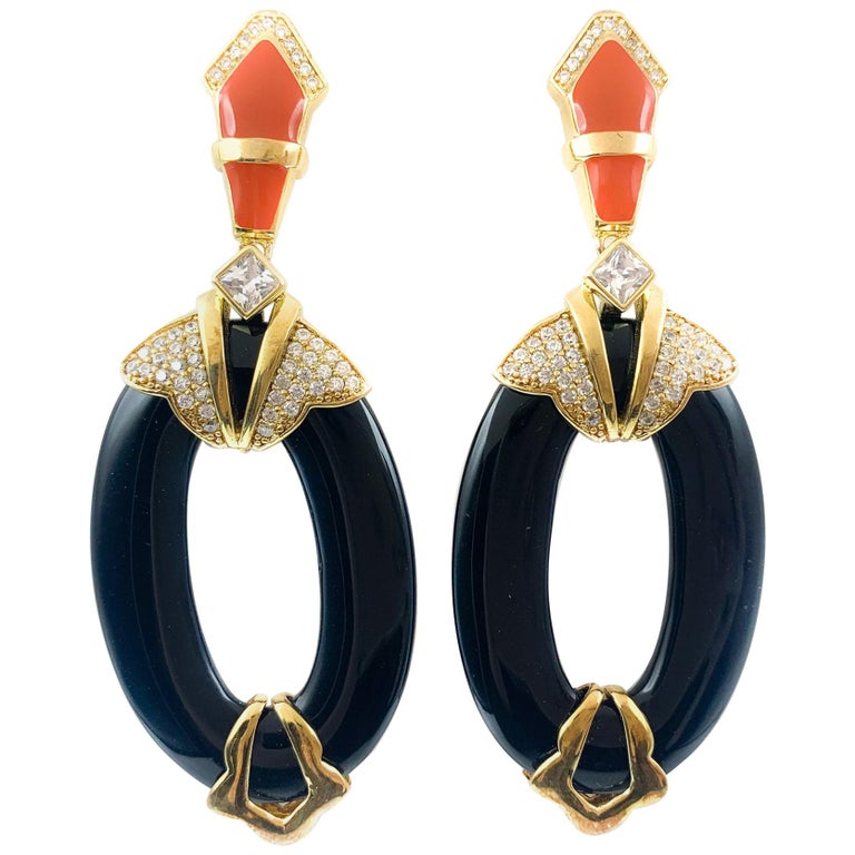 Onyx Coral wt Topaz Dangle Earrings For Sale at 1stDibs