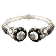 Onyx & Crystal Quartz Bracelet with Diamonds Made in 18k Gold & Silver