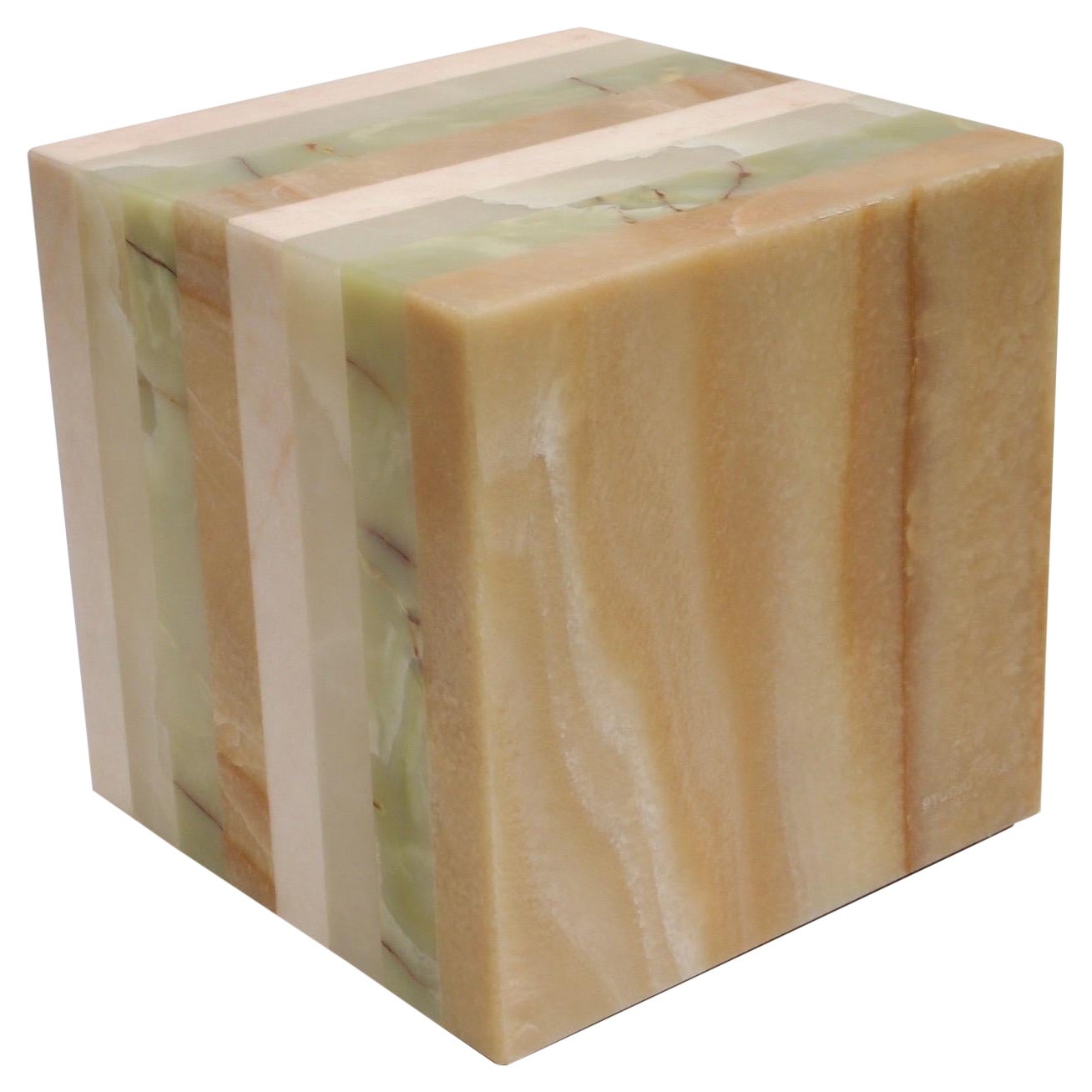 Onyx Cube, Sculptural Side Table in Natural Onyx For Sale