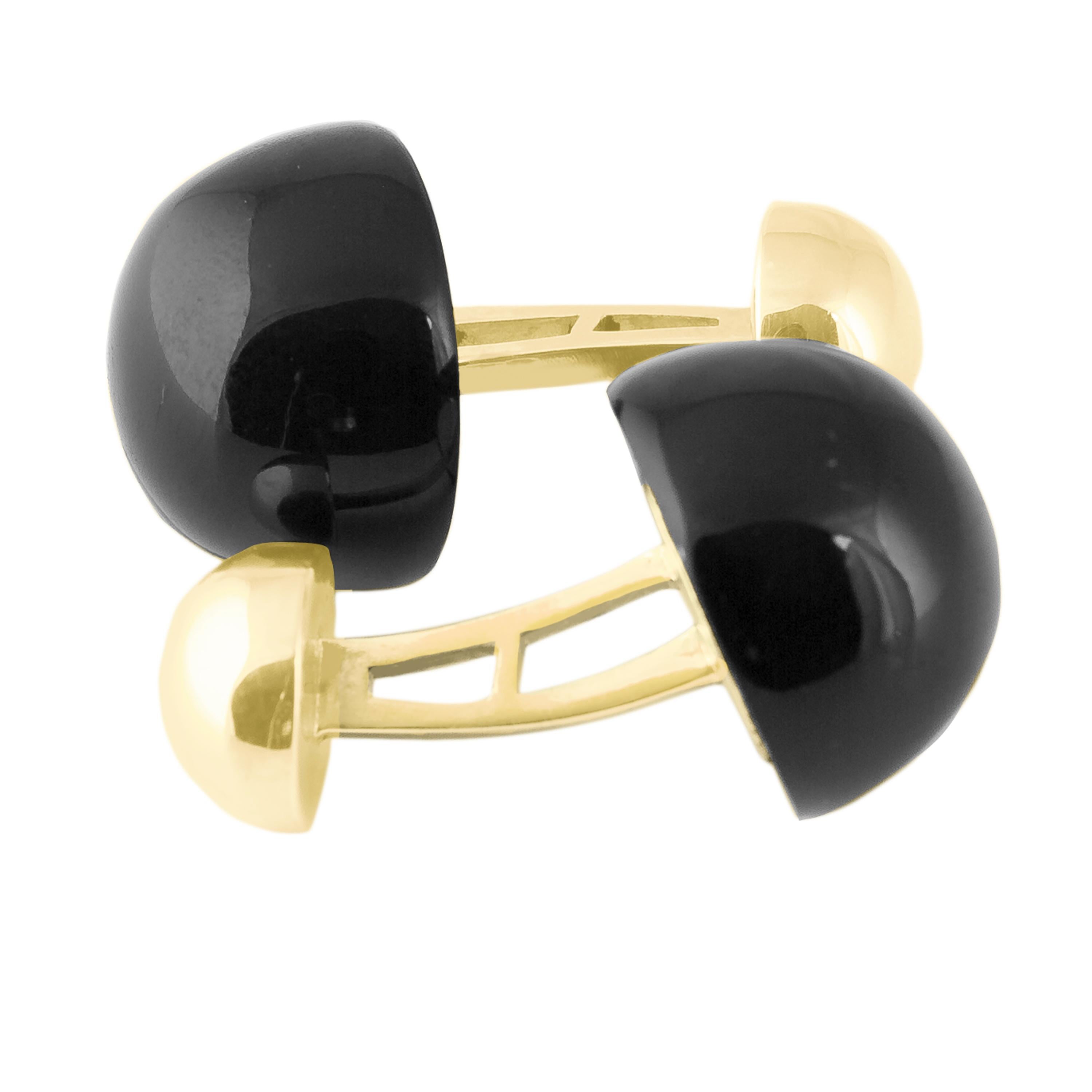 These statement 18 Karat Gold & Black Onyx cufflinks are from our Torran collection, the boldest and most dramatic of our range.

The cufflinks are designed and made to order (**see below) in our UK workshop.  Designed to showcase the natural beauty