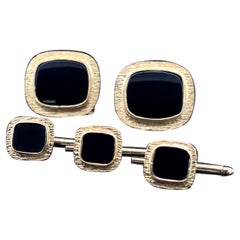 Onyx Cufflinks & Shirt Stud Set Circa 1970s