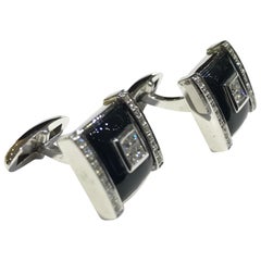 Onyx Cufflinks with Diamonds Set in 18 Karat White Gold