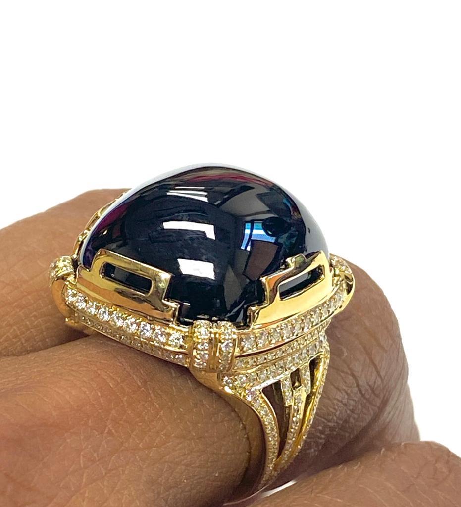 Contemporary Goshwara Cushion Cabochon Onyx And Diamond Ring For Sale