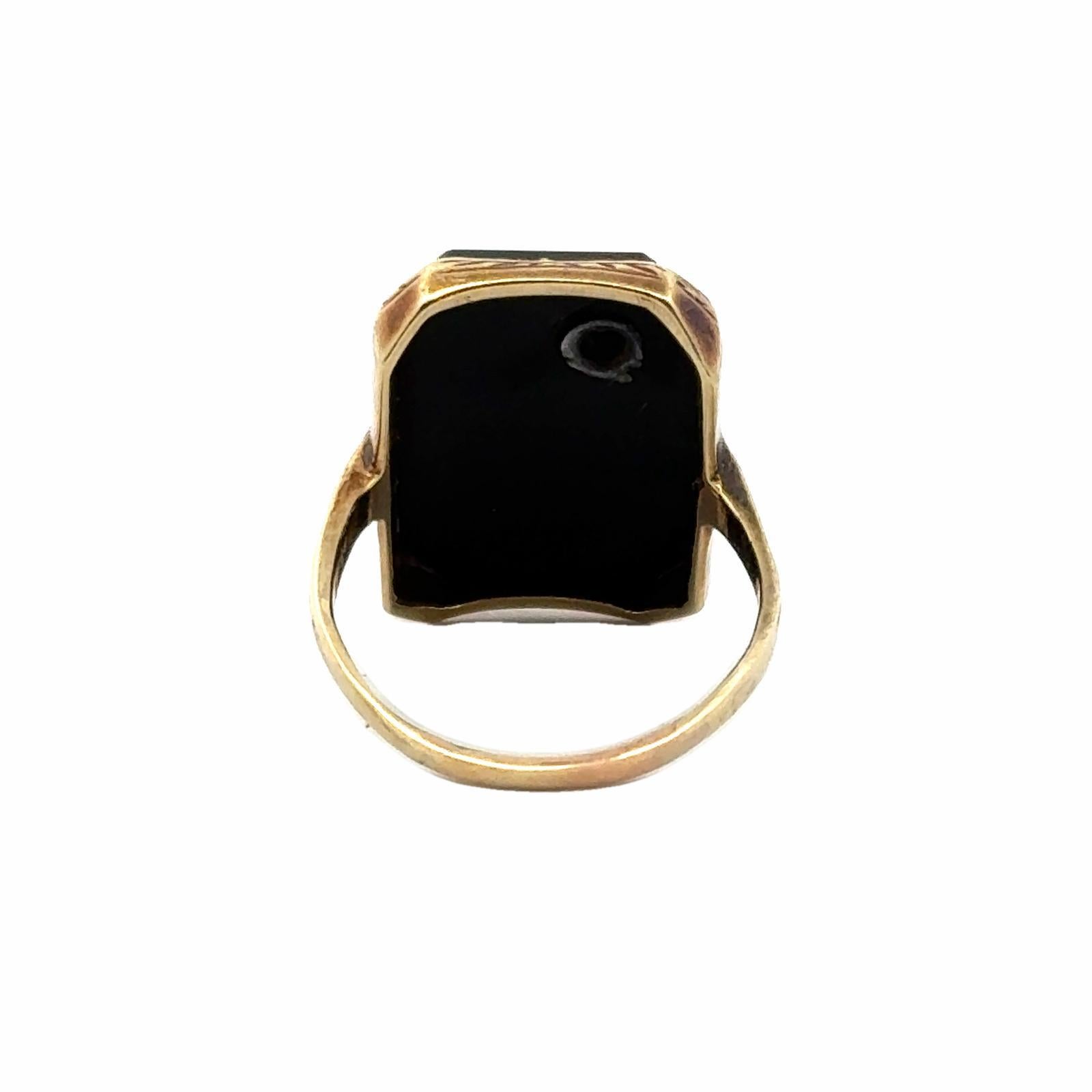 Onyx Diamant 14 Karat Gelbgold Rechteckiger Vintage Ring Damen
