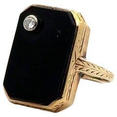 Onyx Diamant 14 Karat Gelbgold Rechteckiger Vintage Ring