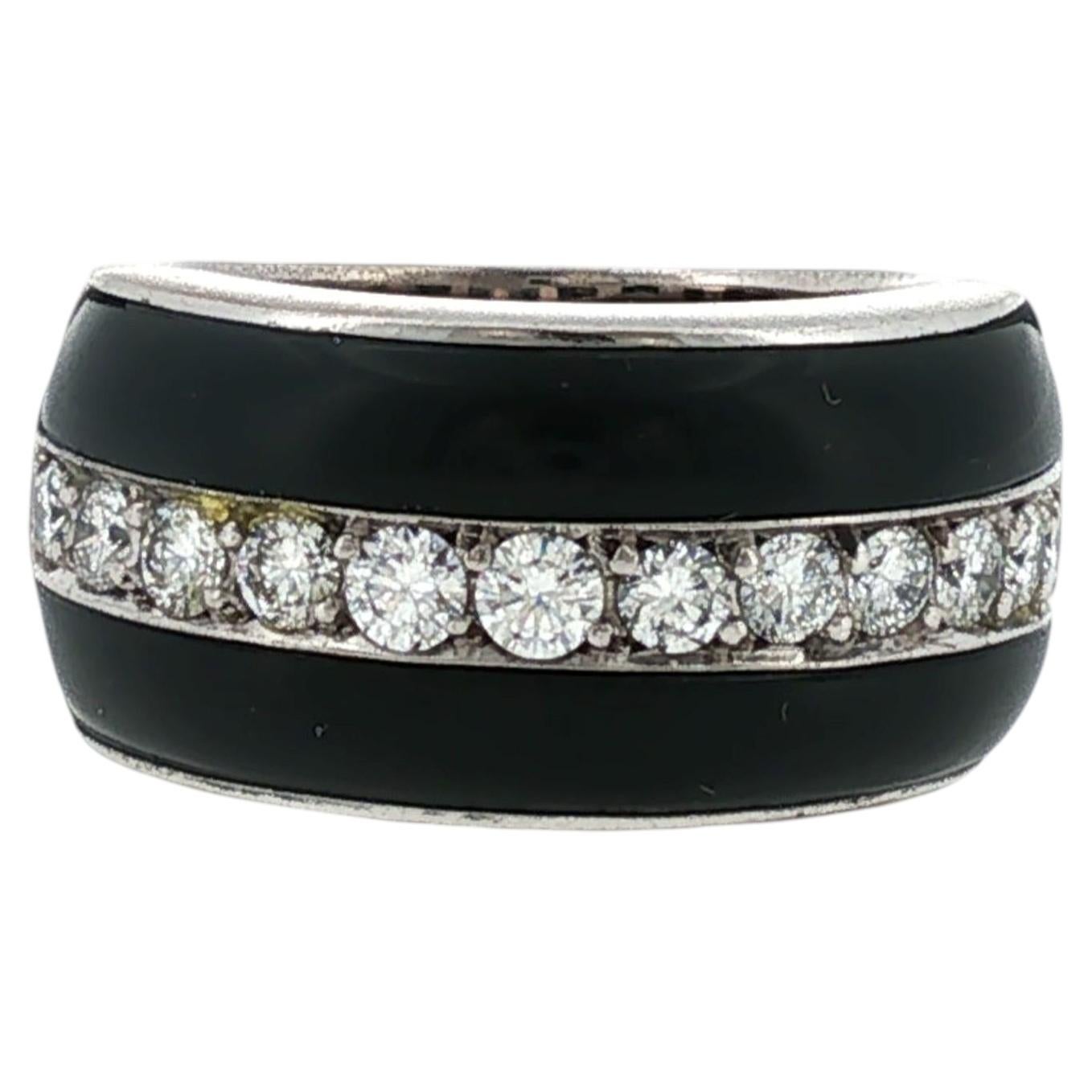 Bague moderne en or blanc 18 carats avec onyx et diamant