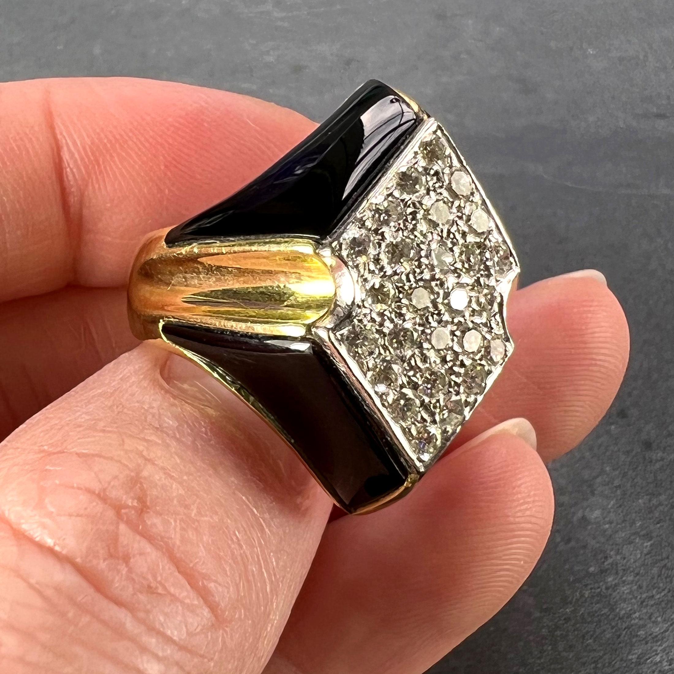 Onyx Diamond 18 Karat Yellow Gold Cocktail Ring For Sale 6